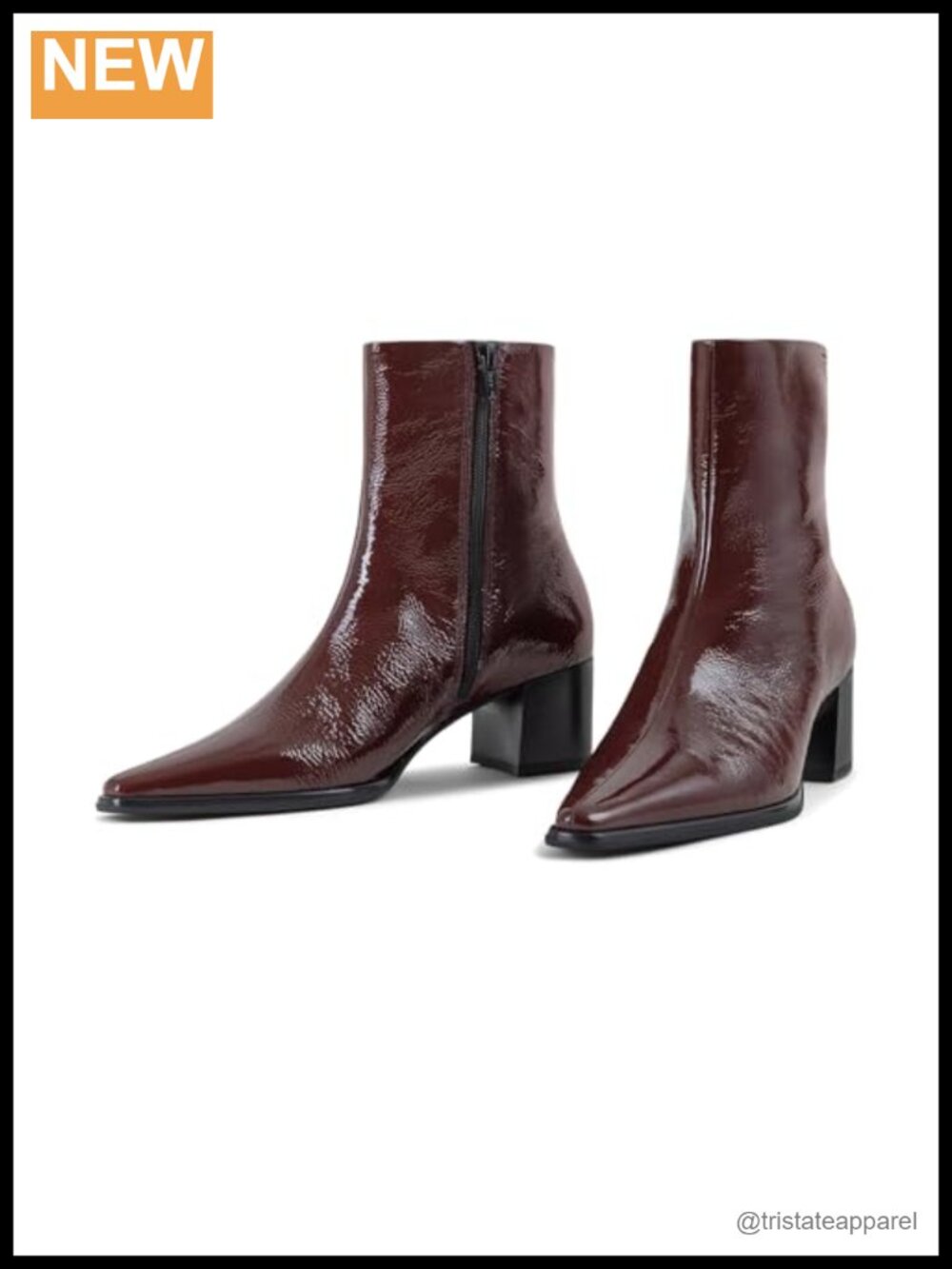 Patent Leather Ankle Booties Block Heel Zip Women's Boots